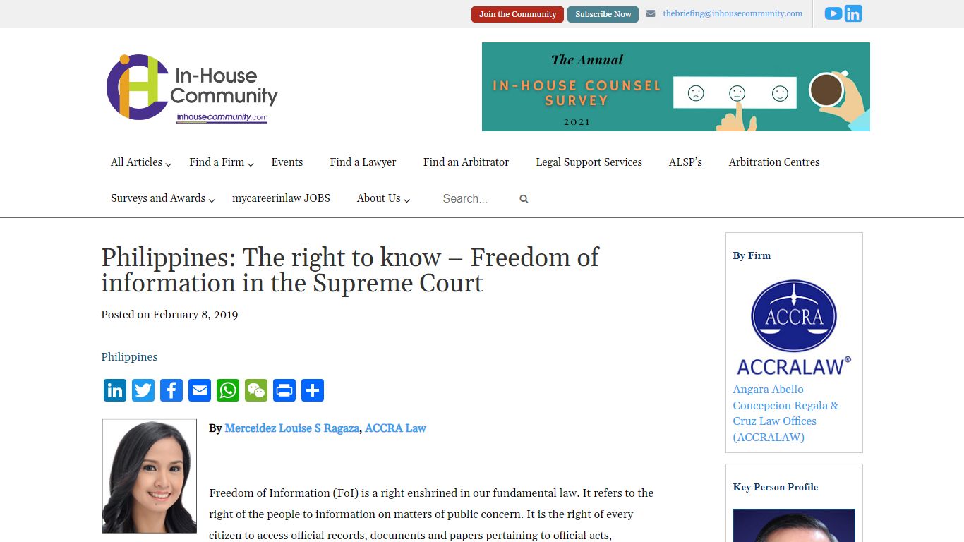 Philippines: The right to know – Freedom of information in ...