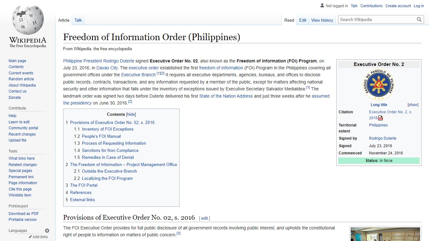 Freedom of Information Order (Philippines) - Wikipedia